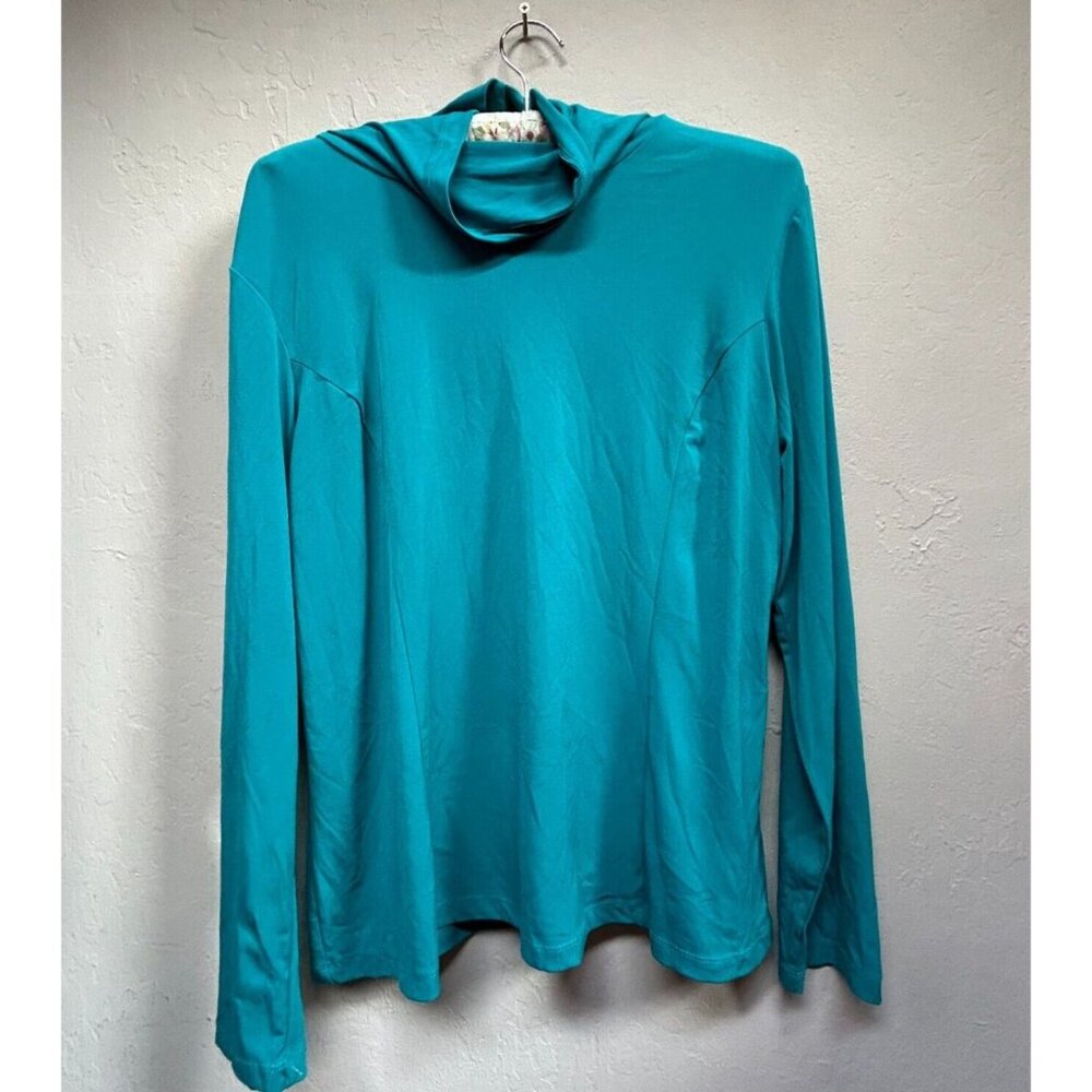 Simonton Says by George Simonton Women Large Turtleneck Sweatshirt Top Turquoise